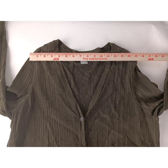 Chico's Cardigan Sweater Olive Green Ribbed Long Sleeve Button Up - Size L - Picture 3 of 11